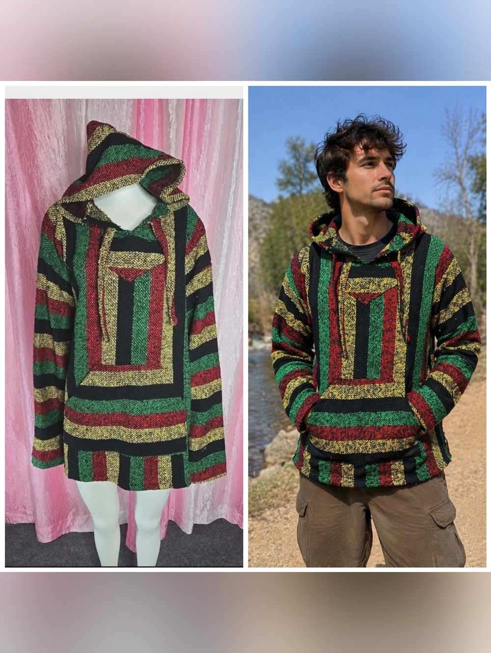 Earthbound Trading Hippie Rasta Striped Hoodie Size XL 48 Men's